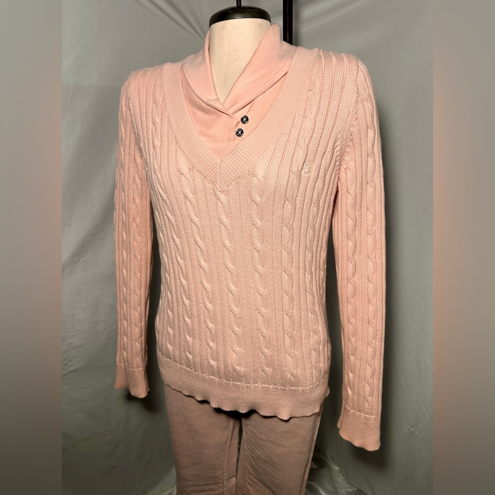 Chaps Pink Sweater Set PM (Petite Medium) Cable Knit 2 Piece